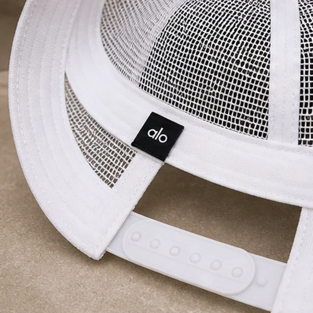 ALO Yoga White Black Summer Mesh Trucker Cap Hat Sporty